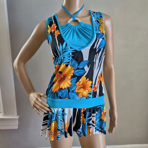 Vintage Y2K Micro Mini Dress Floral Halter Drop Waist Trashy Ruffle Top Small - Picture 1 of 12